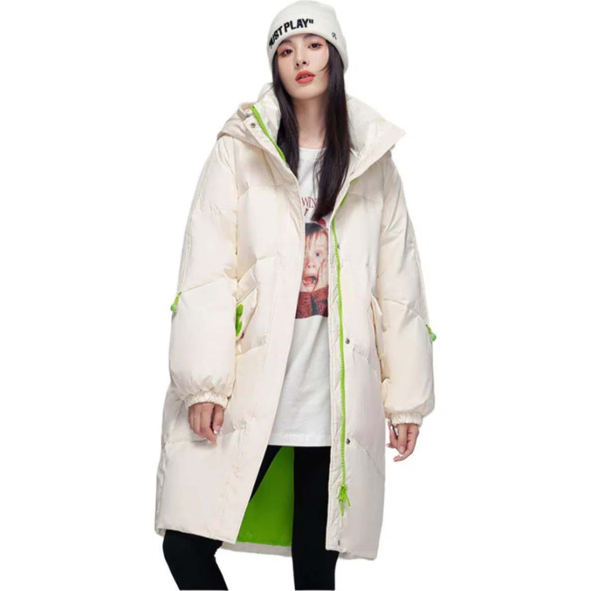 鸭鸭 宽松休闲纯色连帽羽绒服 女款