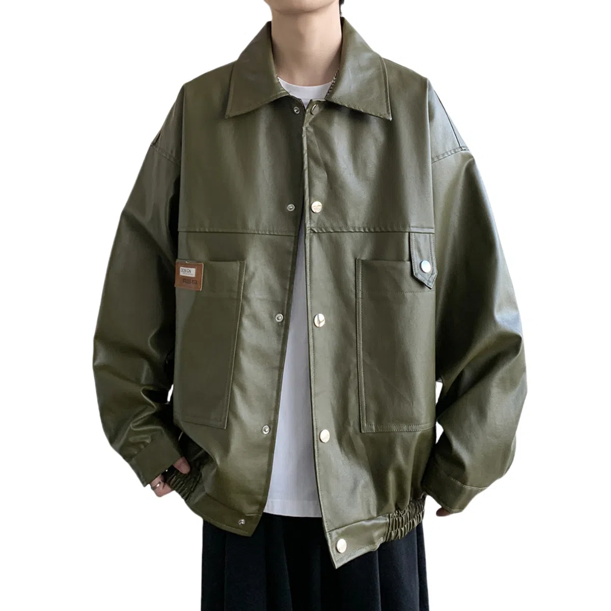 街头潮流美式复古宽松机车风外套皮衣 男女同款