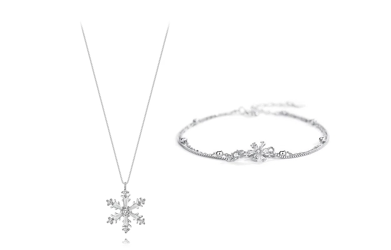 牧言 梦幻雪花组合套装 冷淡风气质简约小众设计高级感 光面立体闪耀初雪 合金 项链 女款