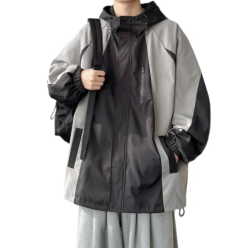 玉儿恋 连帽拼接宽松大码夹克外套 男款