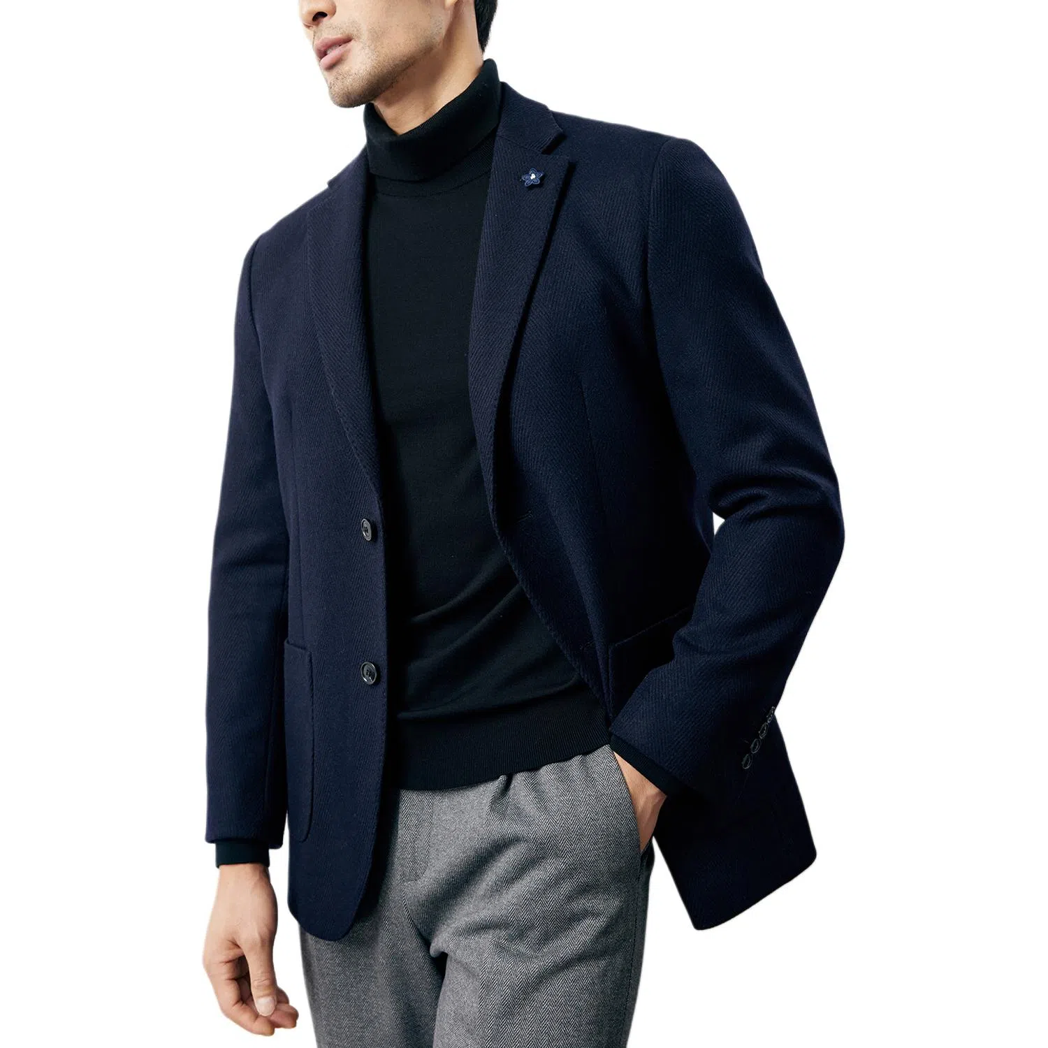 丹宁哲学 意式绅士 高端羊毛人字纹面料 秋冬男士修身西装 男款