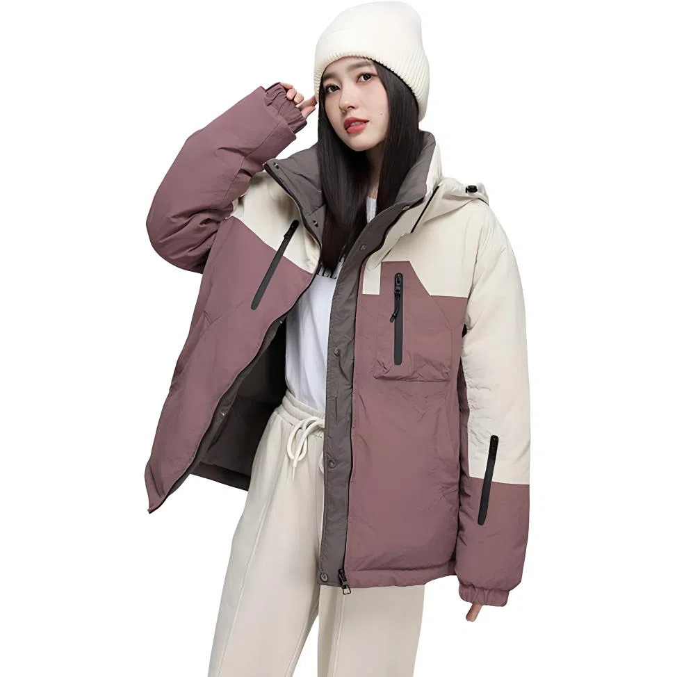 鸭鸭 时尚连帽简约拼色羽绒服 女款