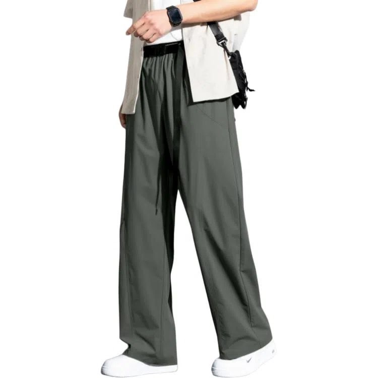 顶峰保罗 冰丝薄款直筒垂感阔腿速干凉感透气运动长裤无性别主义纯色腰带高级感亲肤舒适休闲裤 男女同款