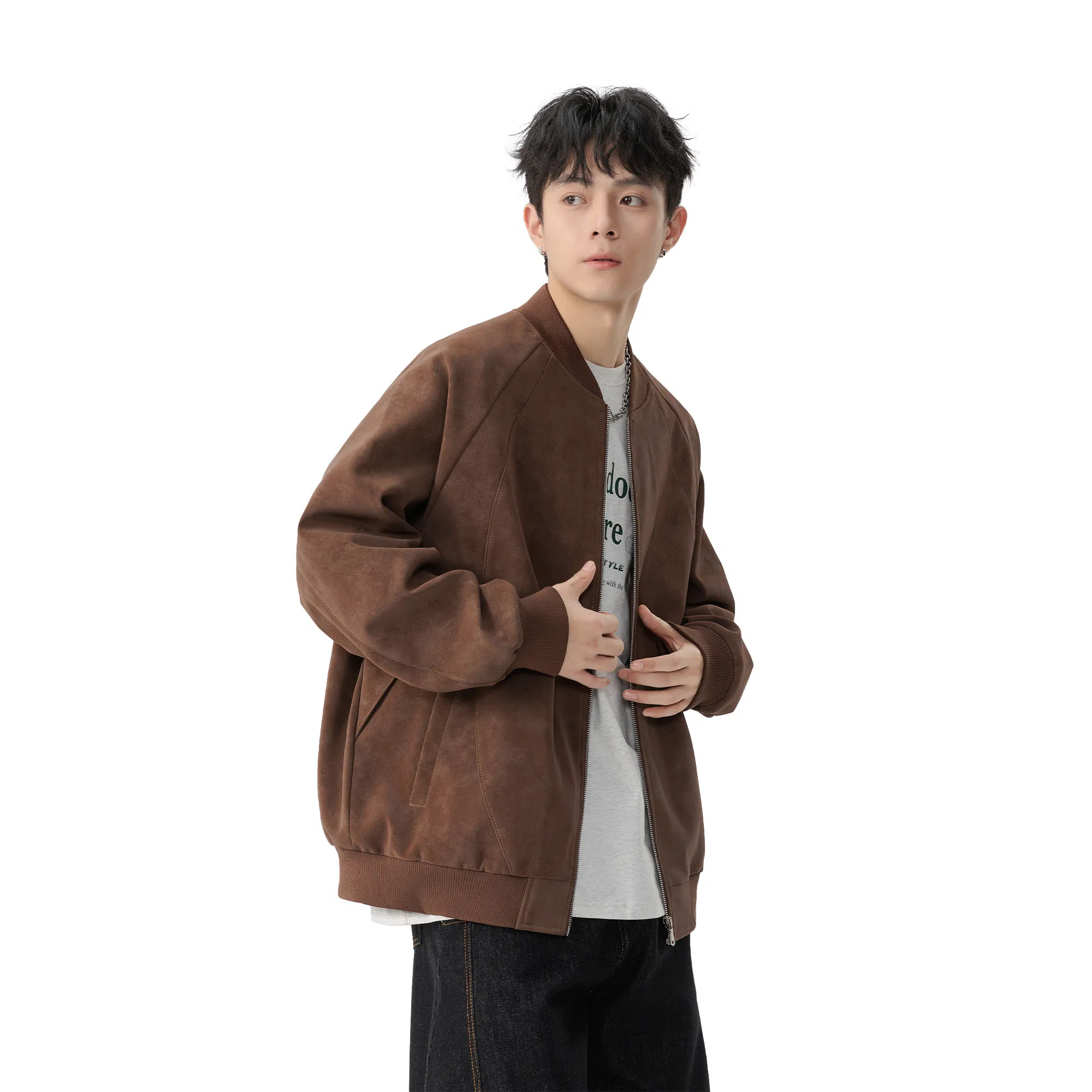 王者荣耀 美式复古脏脏棒球领外套宽松舒适青春高颜值少年感百搭时尚夹克皮衣 标语款 男女同款