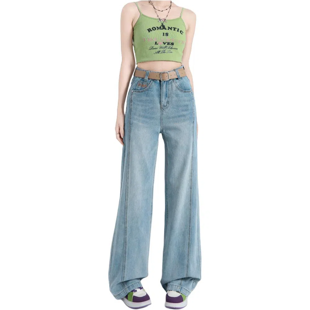 沐晓欣 纯色舒适高腰宽松阔腿裤休闲裤 女款