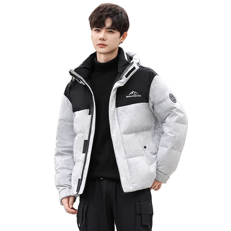 鸭鸭 青年时尚韩版潮流短款连帽户外运动休闲百搭防寒保暖迷彩面包羽绒服 男女同款