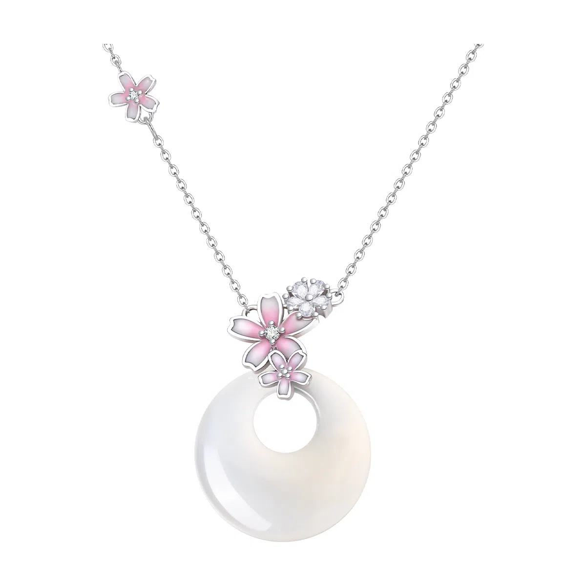 【999足银】 恋朵 时尚新中式 桃你平安 招桃花 精准桃花 平安扣 好运 锁骨链 原创高级感天然 玉髓 项链 女款