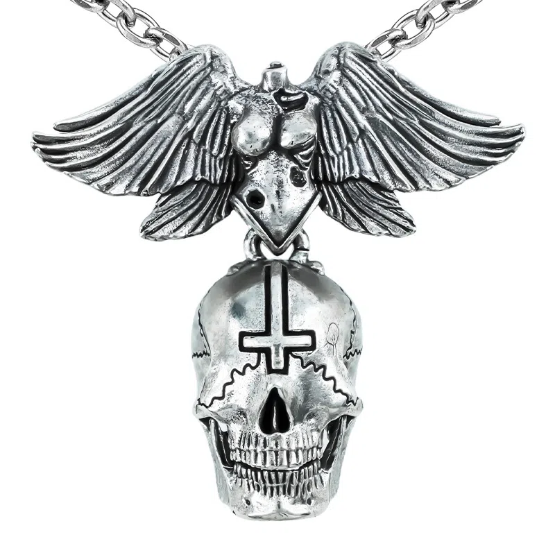 【免费刻字】 白木黑冰 暗翼十字骨 新中式原创小众设计高级感时尚潮流 银合金 项链 男款