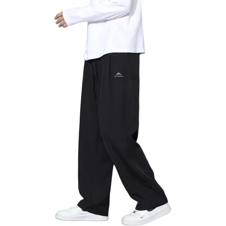 顶峰保罗 冰丝凉感速干宽松阔腿长裤无性别主义潮牌纯色大码薄款透气学生百搭运动直筒休闲裤 男女同款