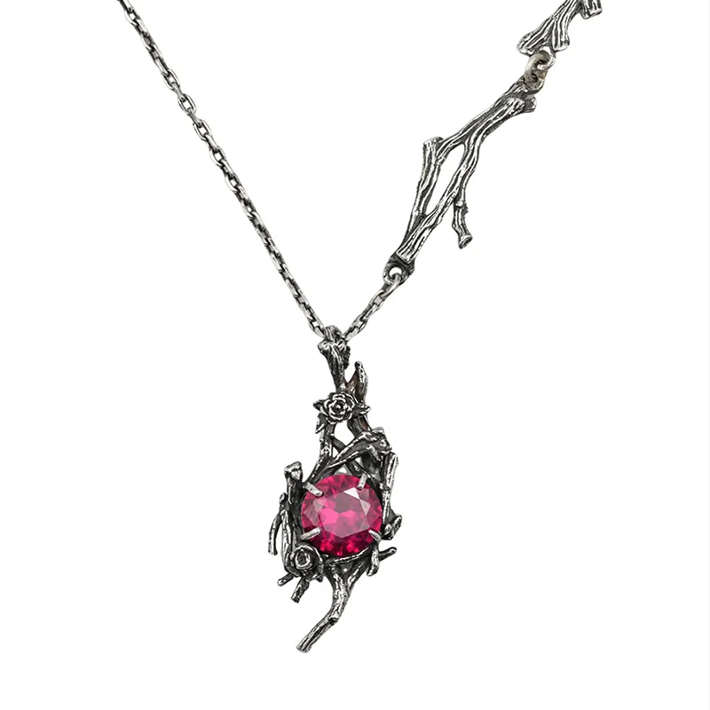 Baomu Black Ice Red Crystal Rose Thorns Necklace Gift Box 925 Silver Women
