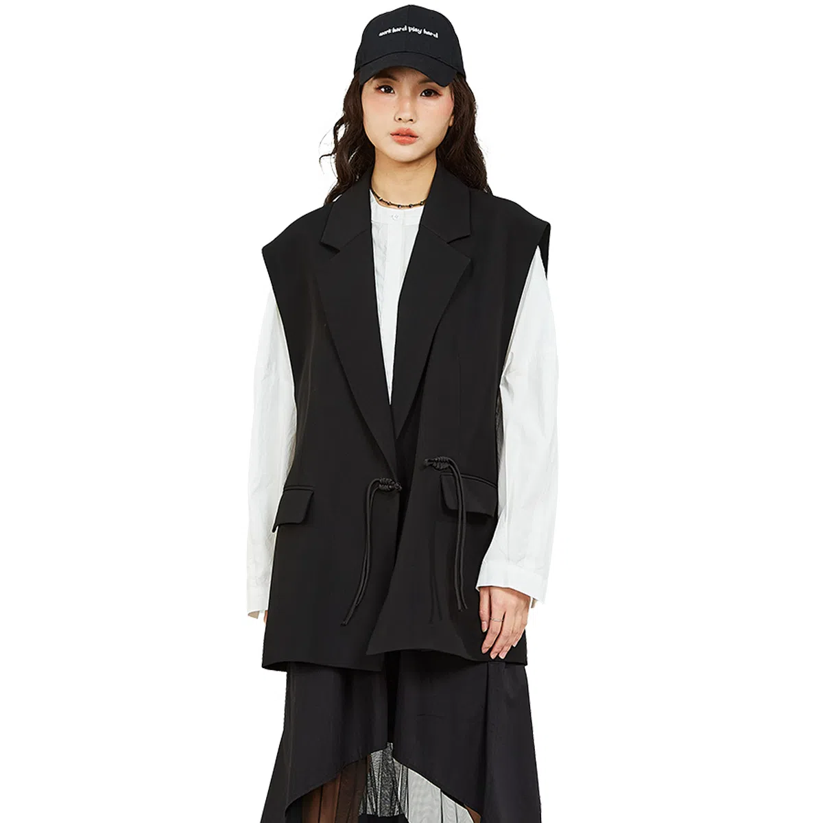 木果果木 新中式宽松中长款纯色马甲 女款 黑色