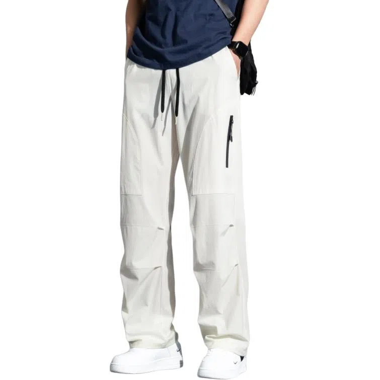 顶峰保罗 冰丝速干工装直筒长裤宽松运动小众百搭设计感潮牌薄款透气舒适阔腿休闲裤 男女同款