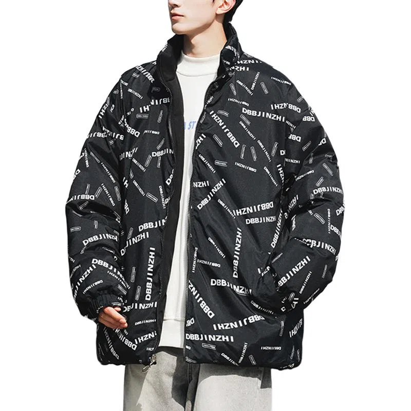 极限涡轮 美式立领基础双面穿复古纯色时尚宽松港风加厚保暖百搭面包服棉服 男女同款