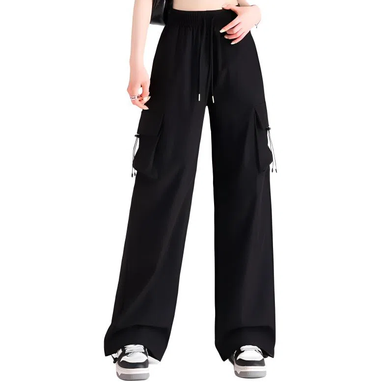 法文箱子 高腰纯色通勤休闲裤 女款 黑色