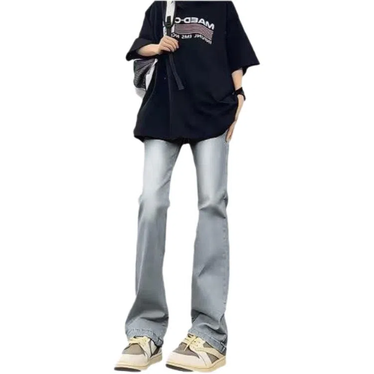 物质公式 美式高街复古做旧水洗基础款宽松休闲百搭透气高腰牛仔裤 男女同款 黑色