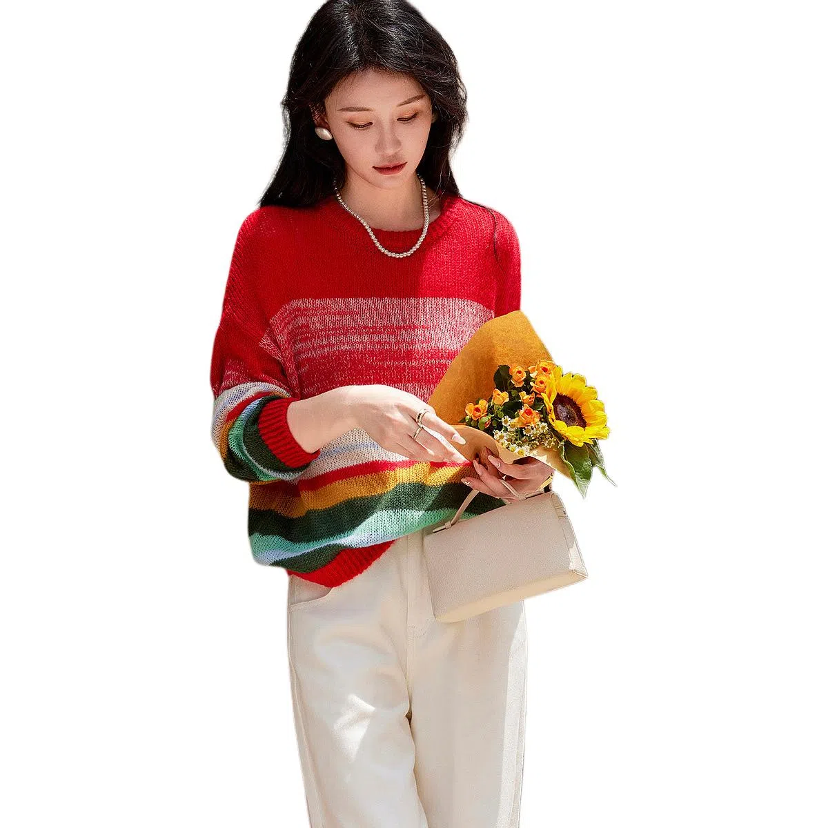 【dme】 休闲圆领宽松长袖毛衣 女款 石榴红