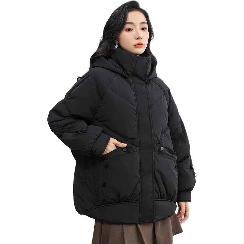 鸭鸭 连帽纯色长袖拉链羽绒服 女款