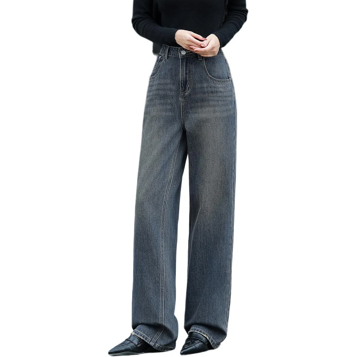 【dme】 纯色中腰直筒简约休闲牛仔裤 女款 中牛仔蓝