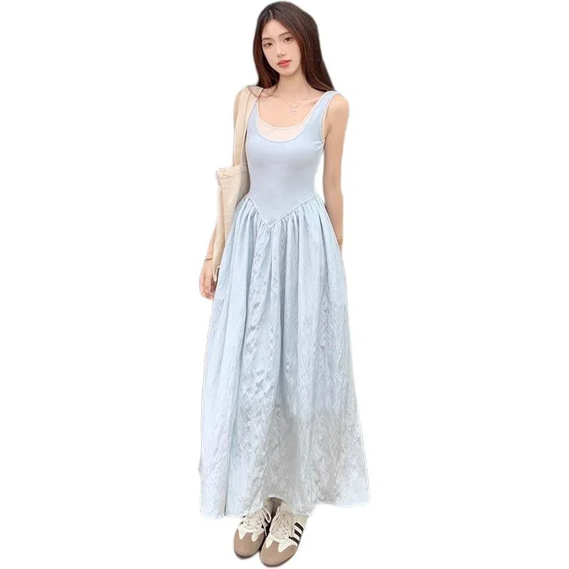 黛尔佳人 清爽感大裙摆舒适简约无袖连衣裙 女款