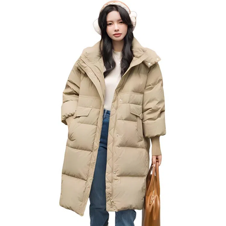 鸭鸭 连帽长款简约羽绒服 女款
