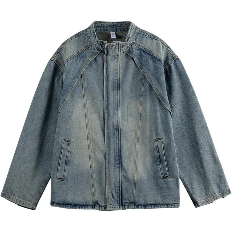 【dme】 美式简约复古高街做旧夹克春秋潮牌立领开衫解构纯色宽松休闲情侣时尚百搭舒适长袖上衣牛仔外套 男女同款