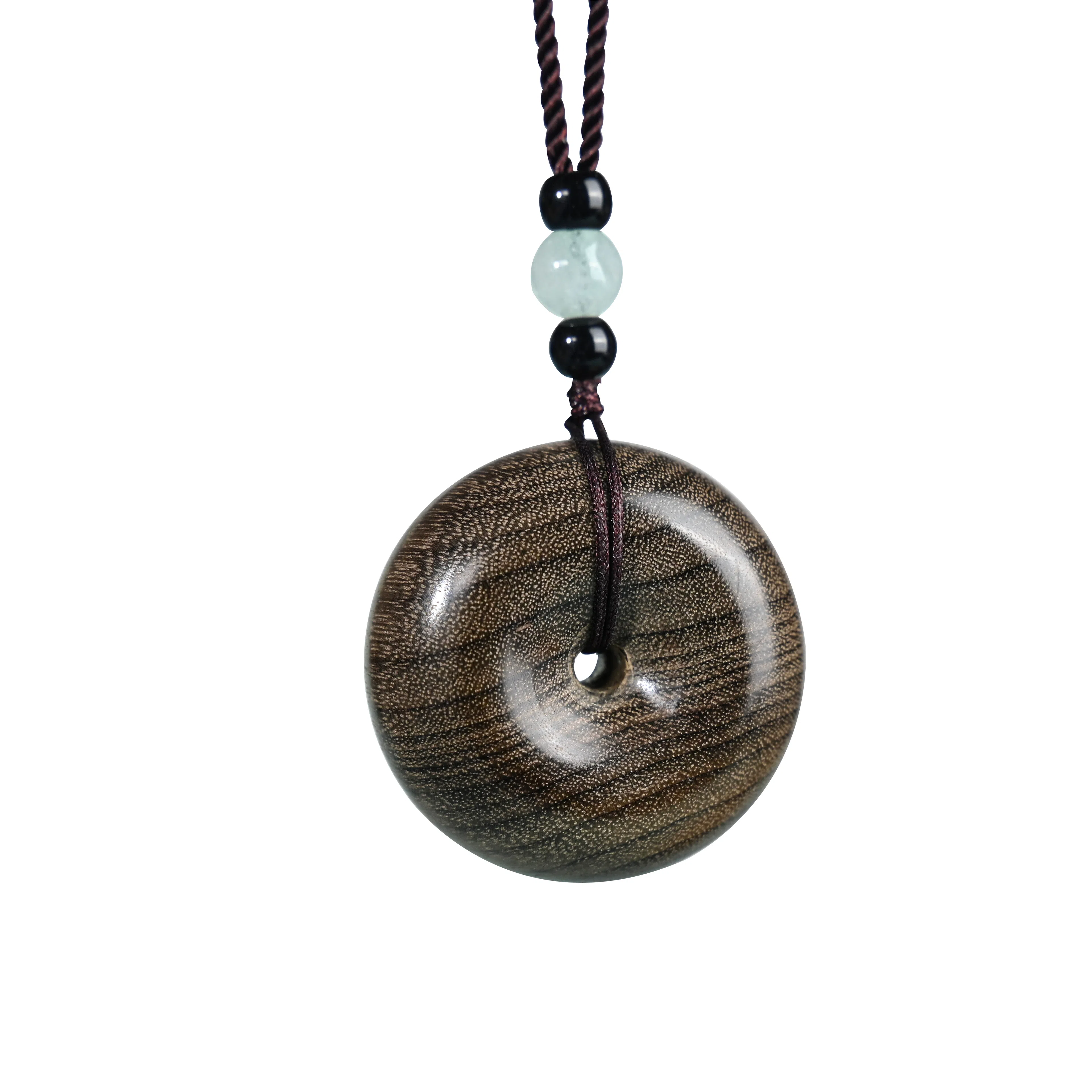 天纵 国风复古平安扣转运吊坠 禅意极简风  新中式国潮文玩招财纳福 好运盘玩念珠挂饰 楠木 项链 男女同款情侣款