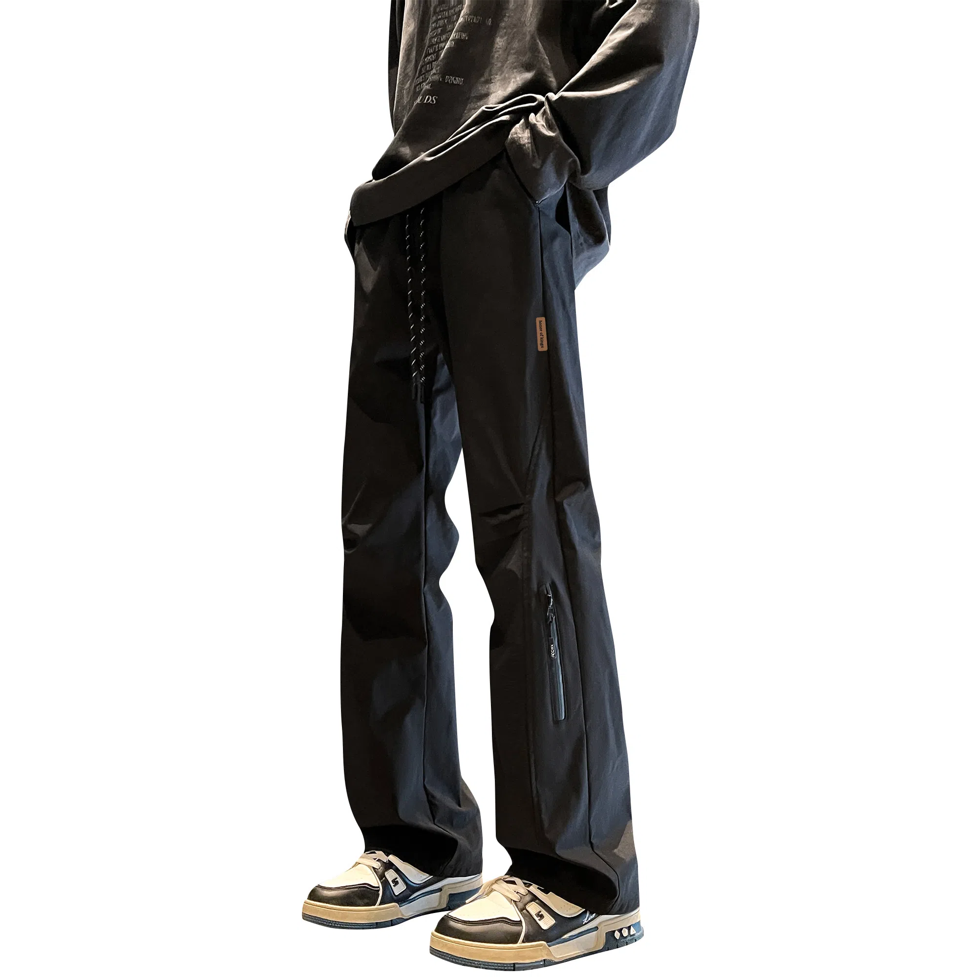 王者荣耀 美式褶皱拼接户外徒步爬山运动宽松舒适透气时尚百搭直筒休闲裤 标语款 男女同款