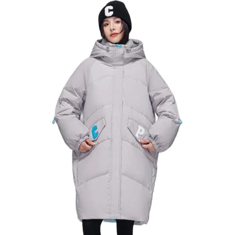 鸭鸭 宽松休闲纯色连帽羽绒服 女款