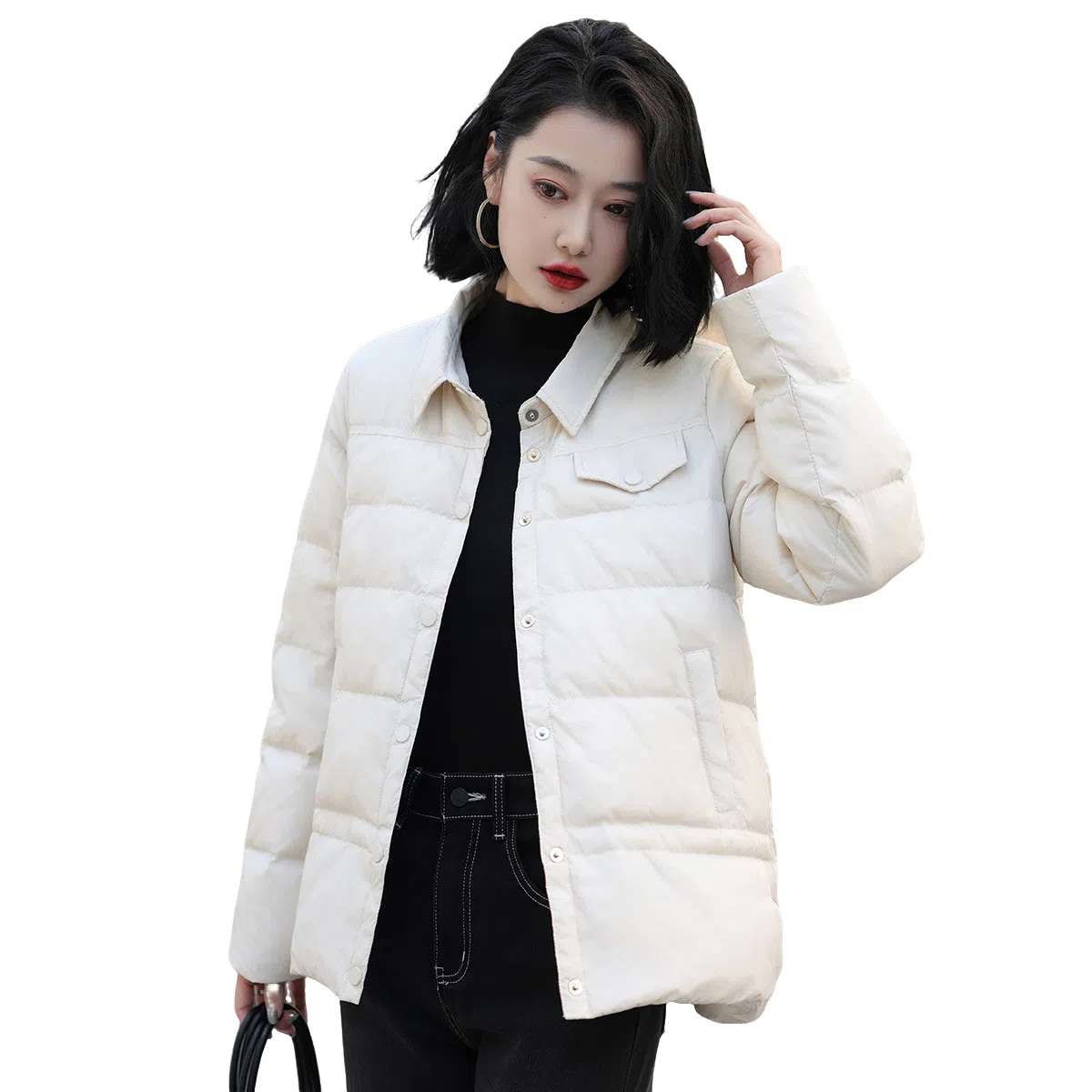 鸭鸭 纯色翻领薄款羽绒服 女款