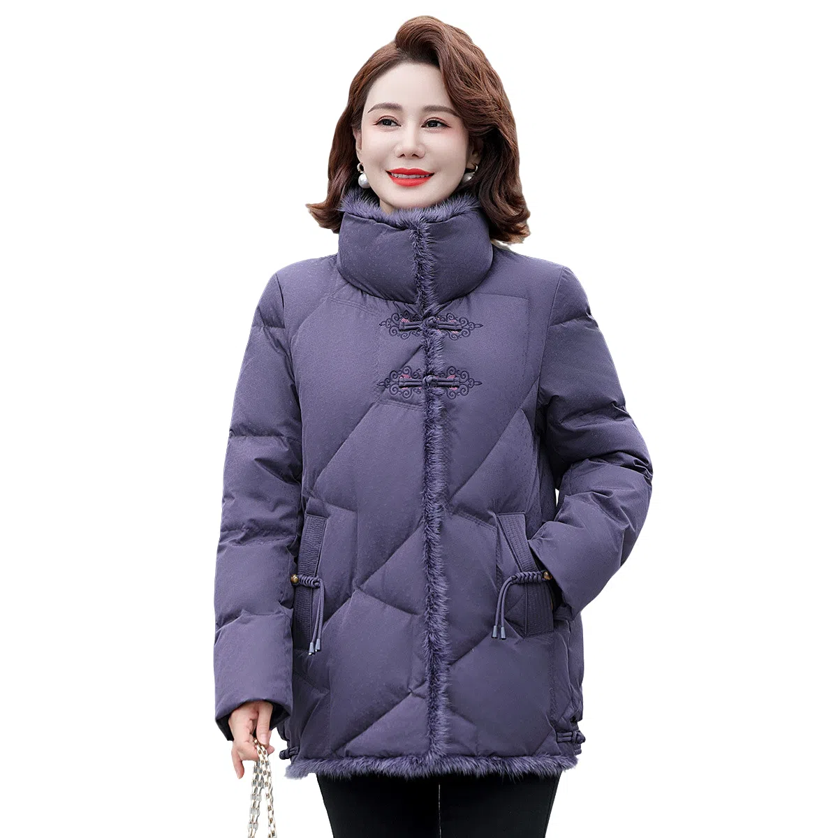 鸭鸭 纯色立领保暖宽松外套羽绒服 女款