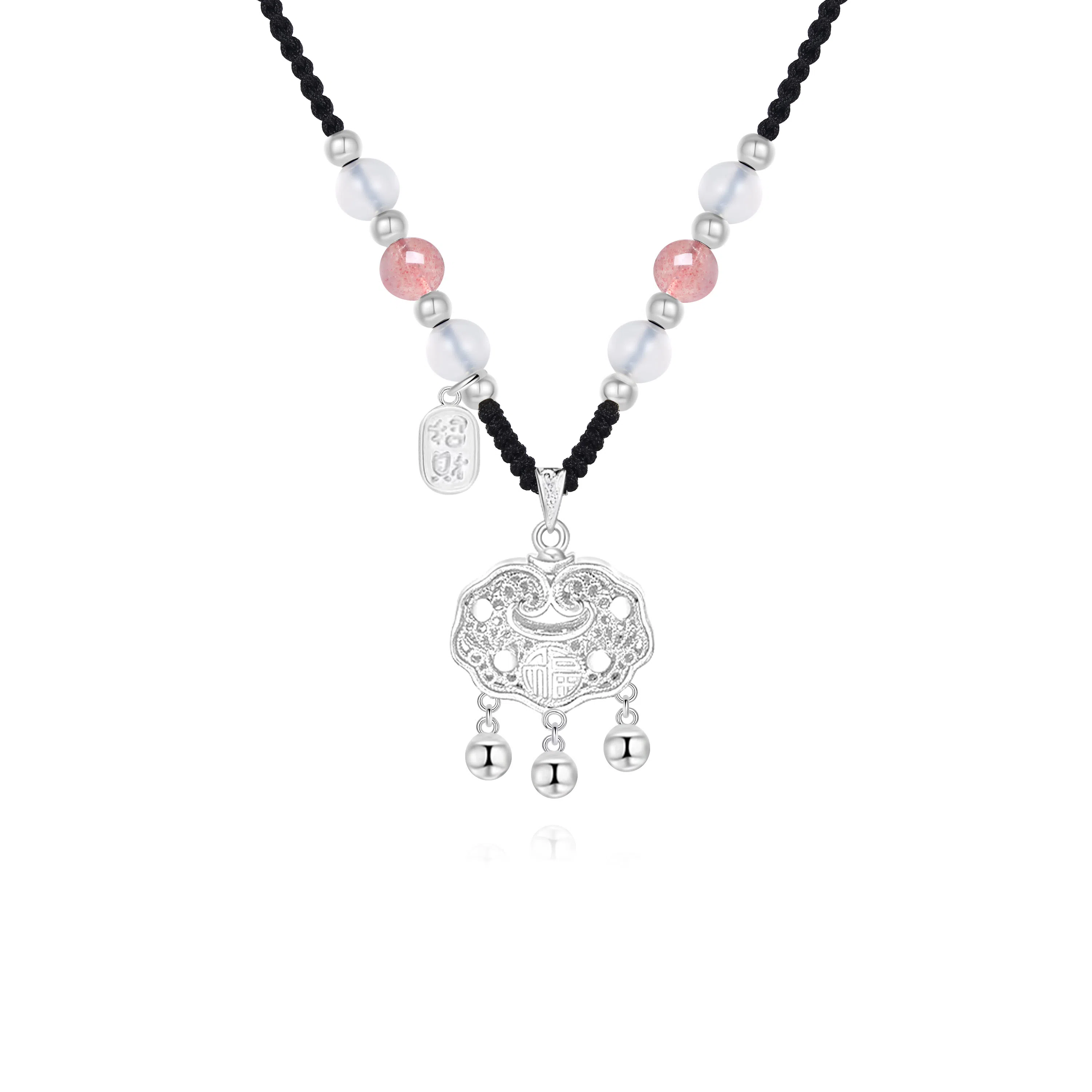 【999足银纯银锁住财运】 七好美银 招财福运平安锁新中式国潮优雅气质小清新招财转运铃铛吊坠百搭长命锁#好运 首饰  项链 男女同款情侣款