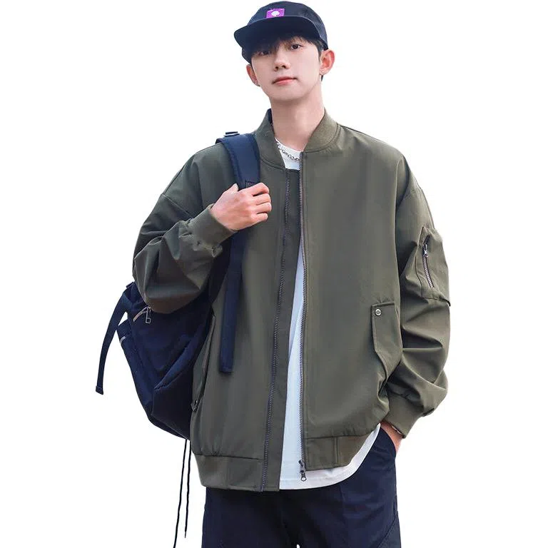 恒源祥 飞行教练拉链防水显高夹克外套 男款 烟灰色