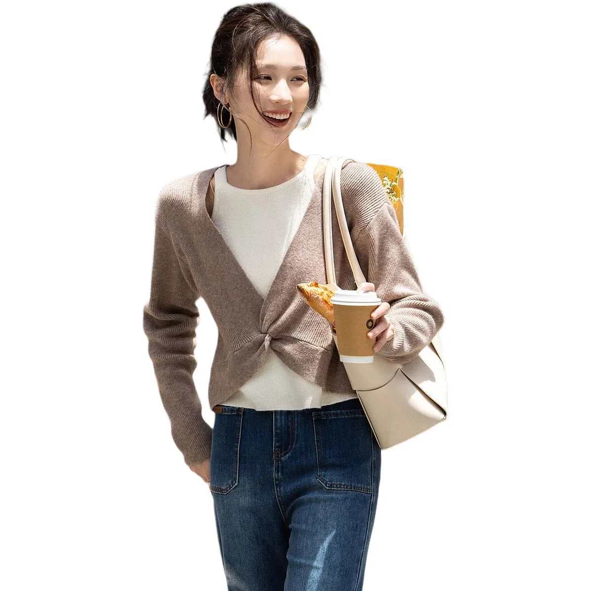 【dme】 假两件拼色落肩袖长袖针织衫 女款 蜜驼色