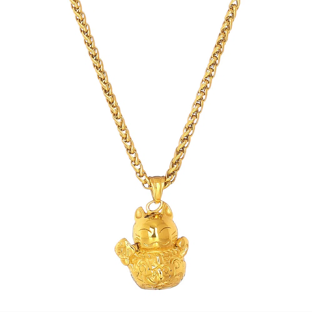 DWCP Fortune Cat Titanium Steel Necklace