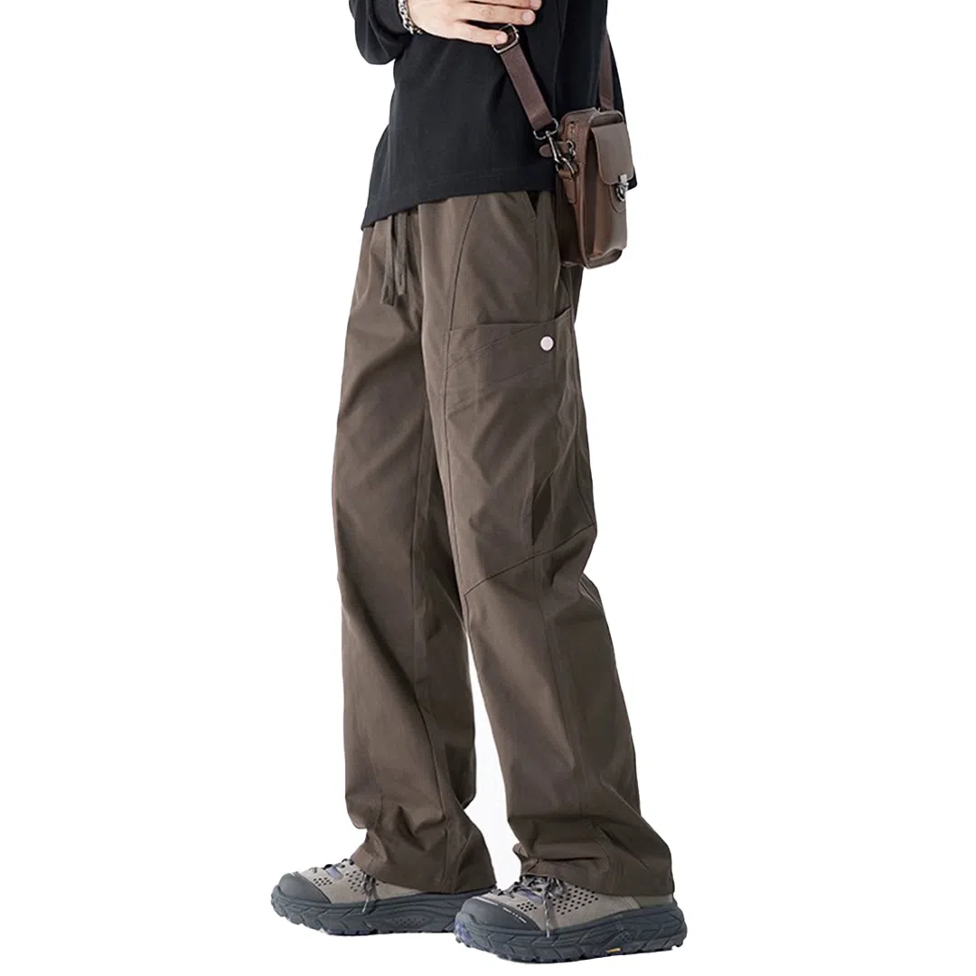 顶峰保罗 美式冰丝潮牌工装裤系带纯色无性别主义宽松中腰直筒百搭弹力显高阔腿垂感长裤休闲裤 男女同款