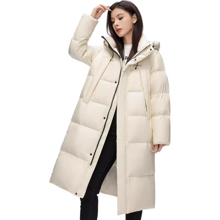 鸭鸭 纯色时尚休闲连帽宽松舒适长袖羽绒服 女款