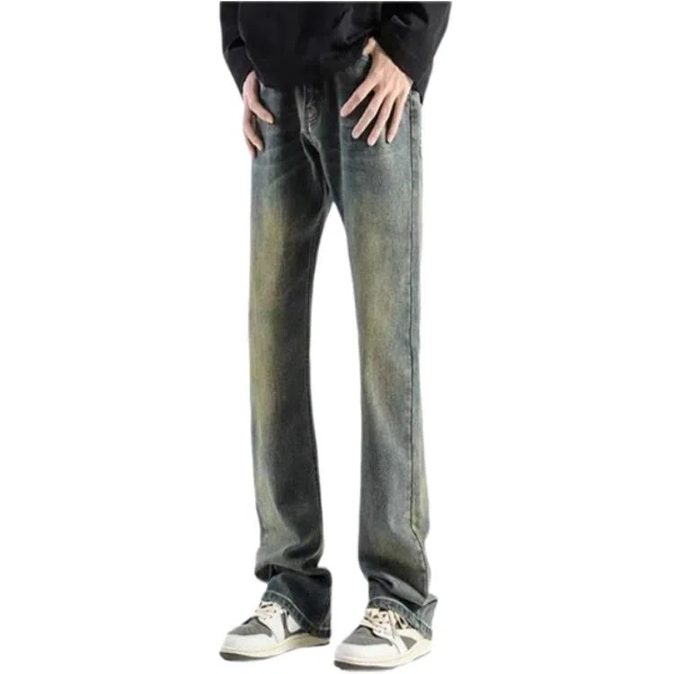 物质公式 美式高街复古做旧水洗基础款宽松休闲百搭透气高腰牛仔裤 男女同款 黑色