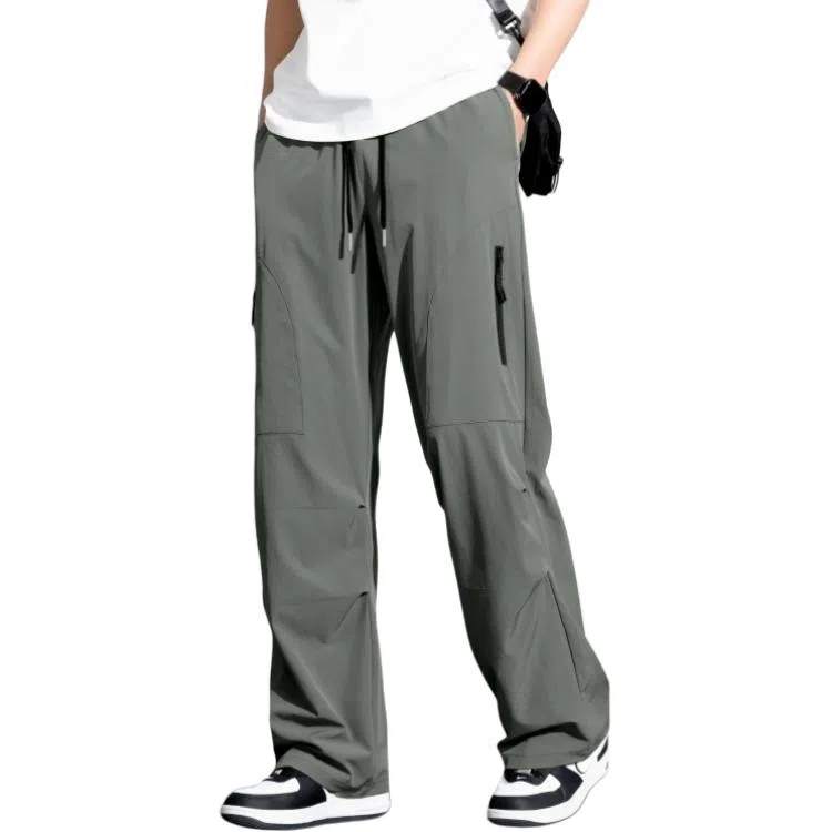 顶峰保罗 冰丝速干工装直筒长裤宽松运动小众百搭设计感潮牌薄款透气舒适阔腿休闲裤 男女同款