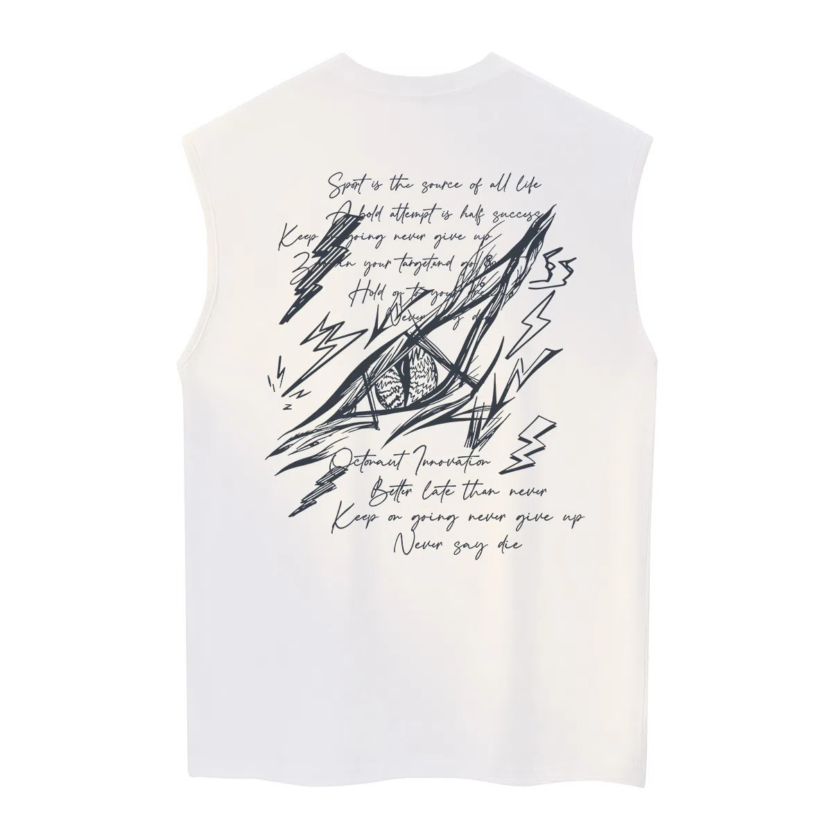 海底小纵队 美式高街手绘闪电恶魔之眼艺术字母背面印花宽松创意街头时尚宽松百搭圆领纯棉透气亲肤时尚吸湿排汗速干背心 男女同款