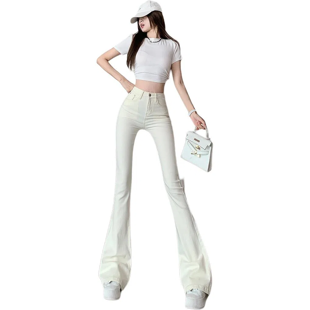 思蓓儿 修身高腰纯色韩版百搭牛仔裤 女款 白色