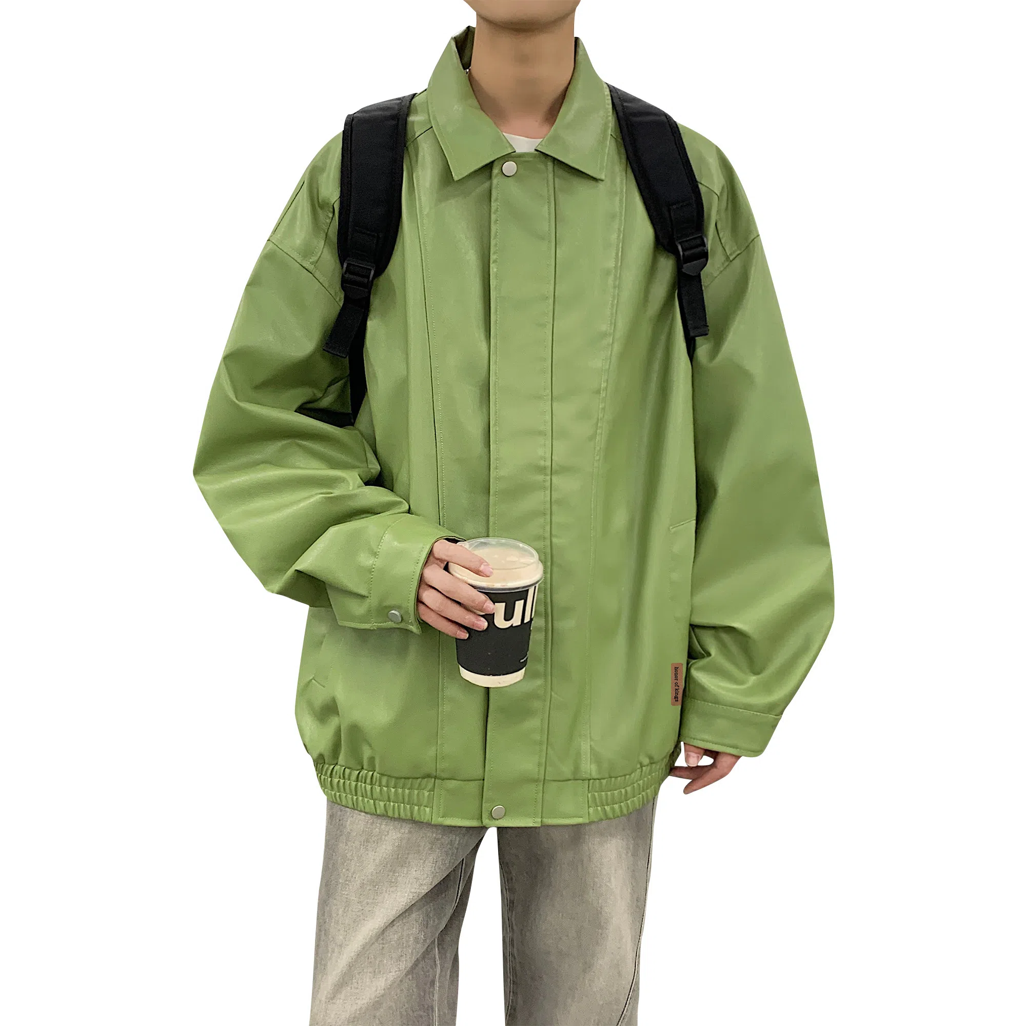 王者荣耀 美式基础款拼接翻领外套复古机车拉链宽松休闲百搭时尚皮衣 男女同款