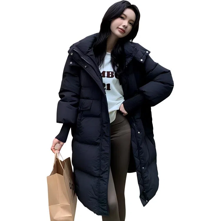 鸭鸭 连帽长款简约羽绒服 女款