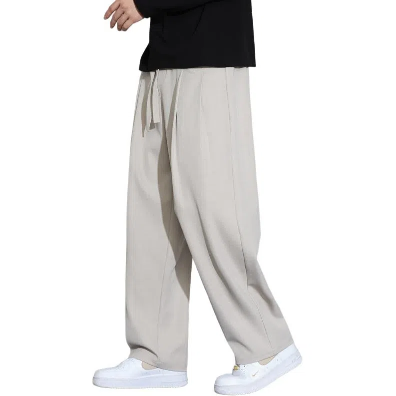 顶峰保罗 冰丝凉感速干宽松阔腿长裤无性别主义潮牌纯色大码薄款透气学生百搭运动直筒休闲裤 男女同款