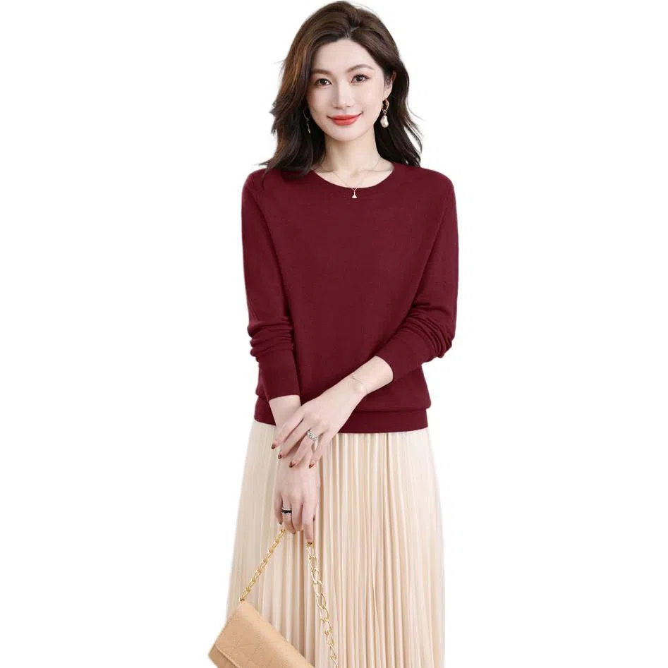 恒源祥 圆领舒适时尚纯色简约休闲长袖针织衫 女款