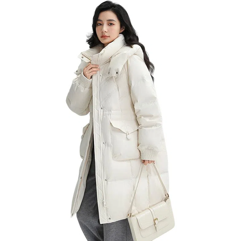 鸭鸭 连帽时尚纯色舒适宽松长袖羽绒服 女款