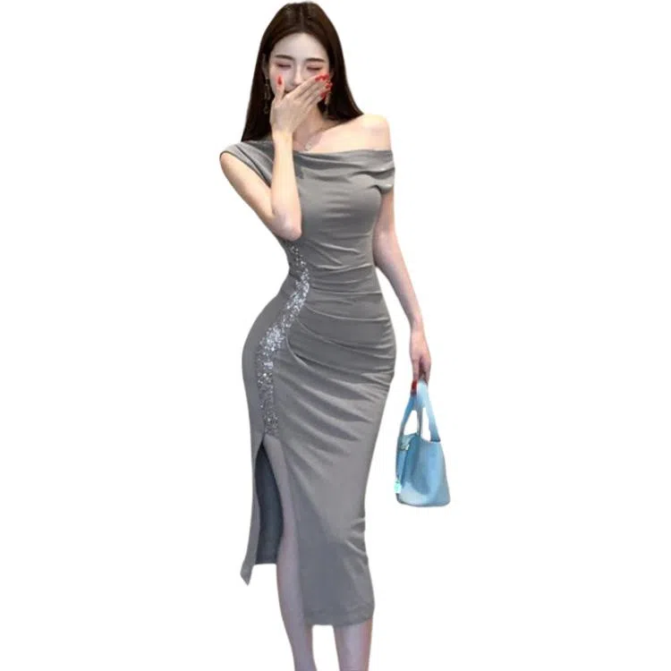 水中花 修身纯色百搭短袖连衣裙 女款