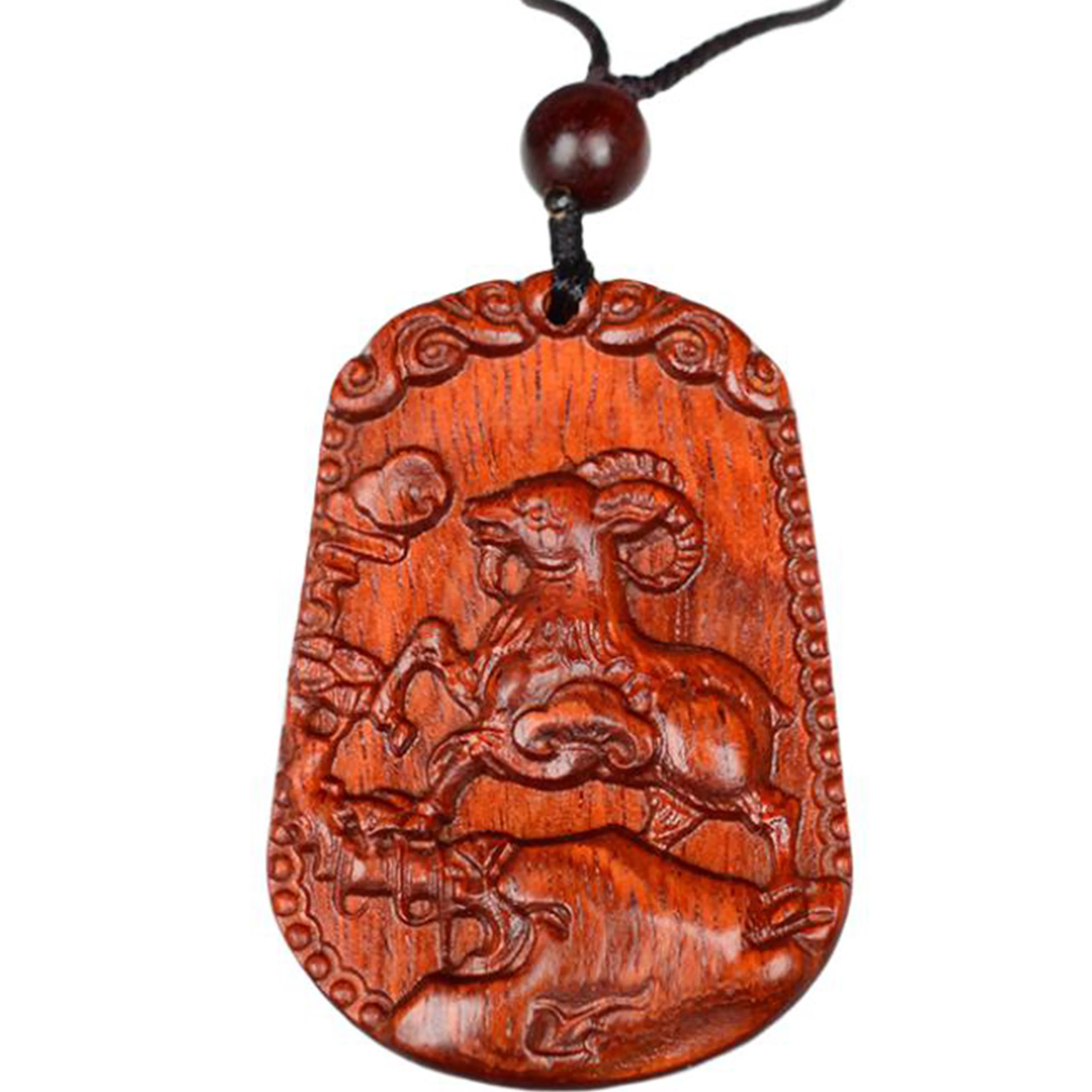 檀欣 国风新中式 本命年 精雕十二生肖属相吊坠红木木雕无事牌挂件平安牌毛衣链吊坠 木质檀香 项链 男女同款情侣款 紫檀属 礼盒装