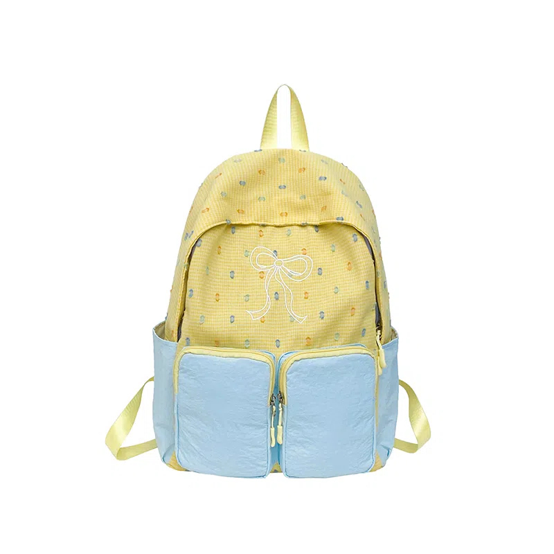 醇龙 学院风高颜值甜美清新蝴蝶结 尼龙 双肩包 常规 女款 黄色/蓝色