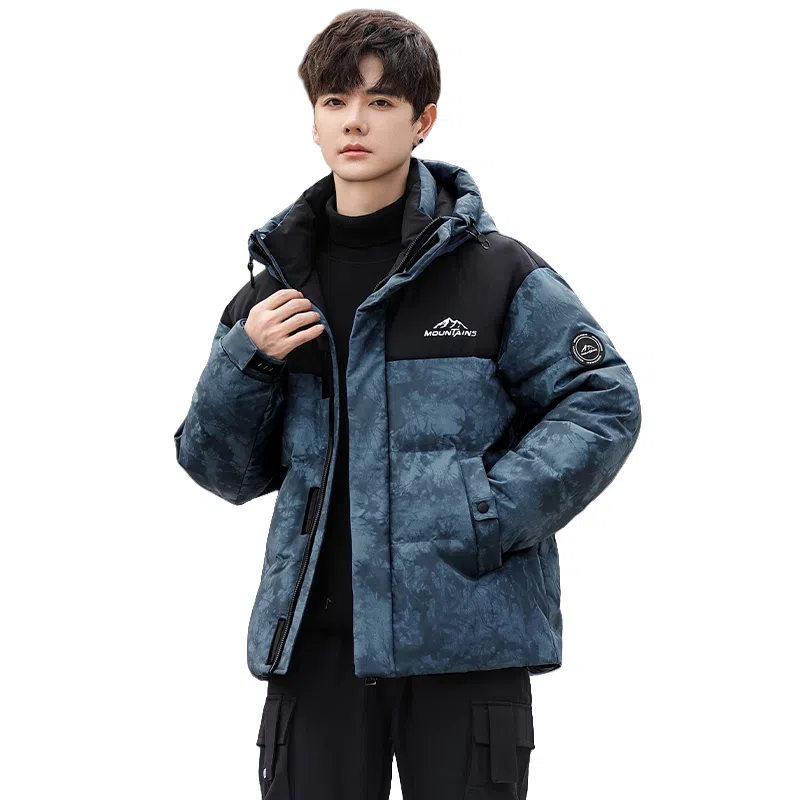 鸭鸭 青年时尚韩版潮流短款连帽户外运动休闲百搭防寒保暖迷彩面包羽绒服 男女同款