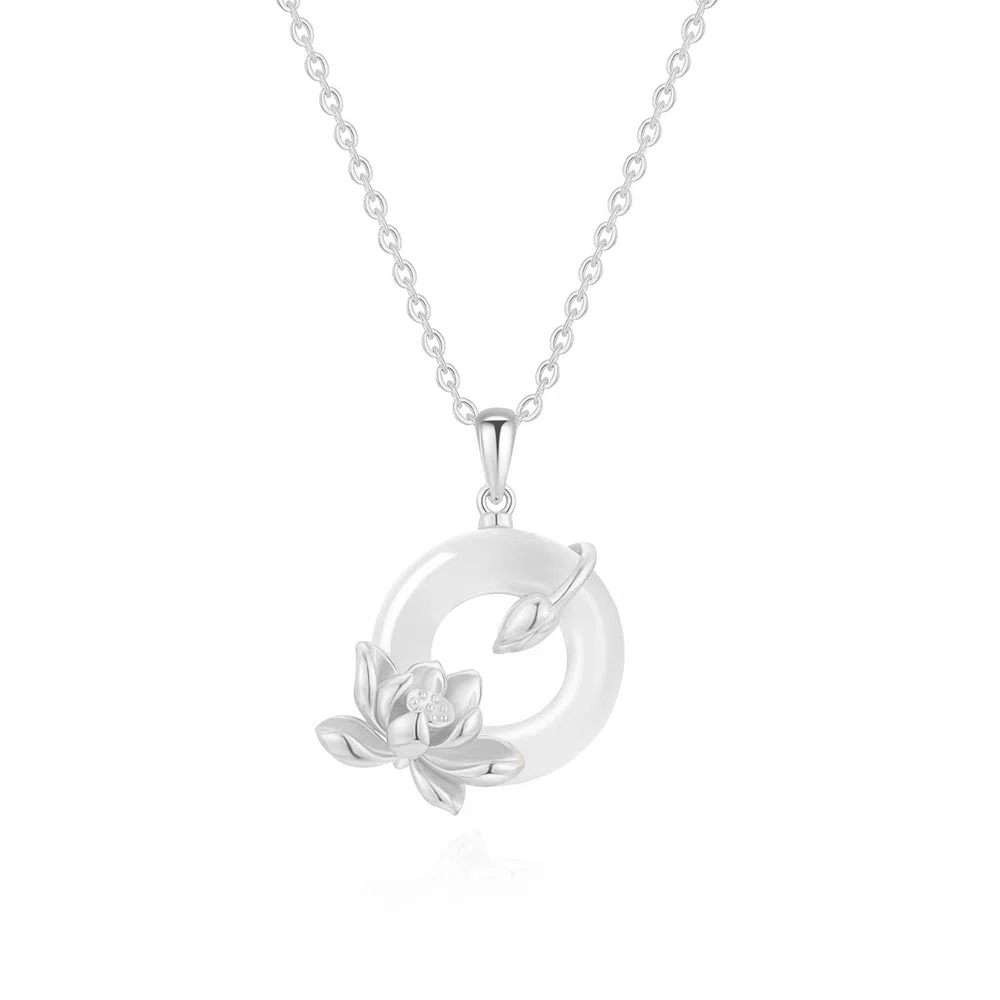 【高品质|精选S999银】 七七银饰 荷塘月色 平安纳福 招财好运 事事如意 新中式国风复古设计 时尚百搭天然 玉髓 项链 男女同款情侣款